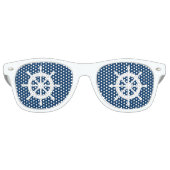 Grappig blauw wit nautisch schip wiel partij tinte retro zonnebril (Voorkant)
