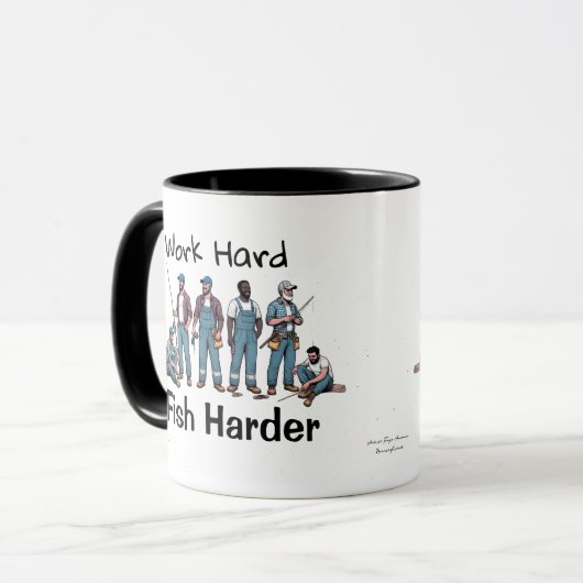 GRAPPIG Blauw/Wit 'VIS HARDER' Mok (Voorkant links)