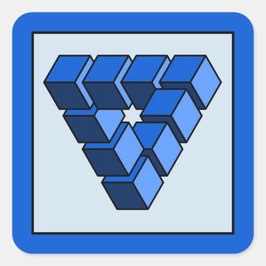 Grappig blauw zwart onmogelijk driehoek blokken vierkante sticker (Voorkant)