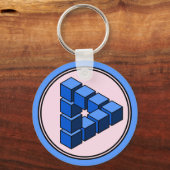 Grappig Blauw Zwart Roze Onmogelijke Driehoek Blok Sleutelhanger (Voorkant)