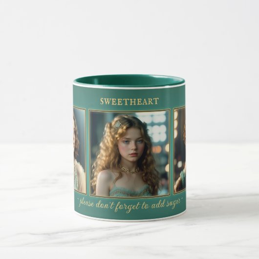 Grappig Blauwgroen Art Deco Vrouwen Foto Mok (Midden)