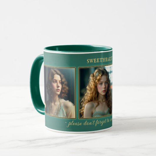 Grappig Blauwgroen Art Deco Vrouwen Foto Mok (Voorkant links)