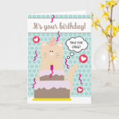 Grappig Blauwgroen blauw kat tijd voor een gelukki Kaart (Gele Bloem)