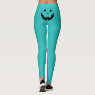Grappig blauwgroen Jack o lantaarn pompoen gezicht Leggings