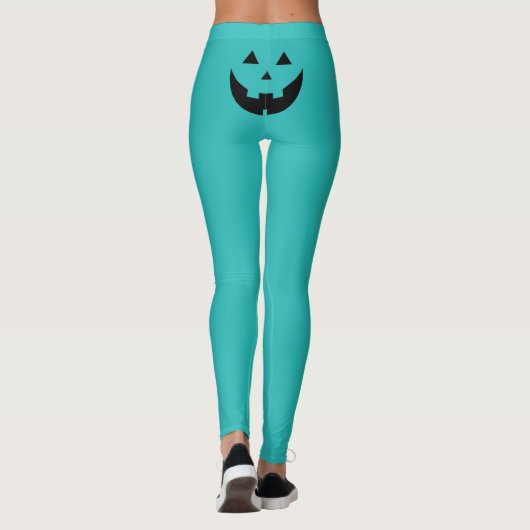 Grappig blauwgroen Jack o lantaarn pompoen gezicht Leggings (Achterkant)