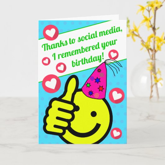 Grappig Blauwgroen Smile Face Social Media Happy B Kaart (Gele Bloem)