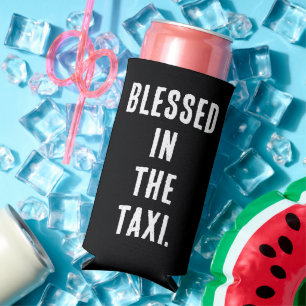 Grappig "Blessed in the Taxi" zwart-wit Seltzer Blikjeskoeler