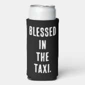 Grappig "Blessed in the Taxi" zwart-wit Seltzer Blikjeskoeler (Seltzer Voorkant)