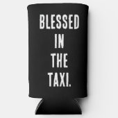 Grappig "Blessed in the Taxi" zwart-wit Seltzer Blikjeskoeler (Voorkant)