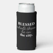 Grappig "Blessed Shalt Gij bent in de stad" Seltzer Blikjeskoeler (Seltzer Voorkant)