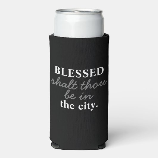 Grappig "Blessed Shalt Gij bent in de stad" Seltzer Blikjeskoeler (Seltzer Voorkant)