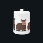 Grappig blij dat ik gras cartoon zie eten theepot<br><div class="desc">Deze gelukkige yak wordt getekend in een leuke cartoon-stijl terwijl hij gras eet. Veel runderplezier!</div>
