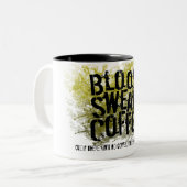 Grappig bloedzweet en koffie of zal tranen zijn tweekleurige koffiemok (Voorkant links)