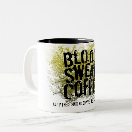 Grappig bloedzweet en koffie of zal tranen zijn tweekleurige koffiemok (Voorkant links)