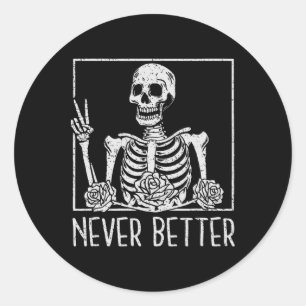 Grappig Bloemen Halloween Skelet Drink Coffee Ne Ronde Sticker