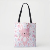 Grappig bloemig roze konijn tote bag (Voorkant)