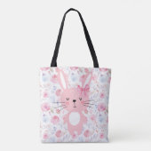 Grappig bloemig roze konijn tote bag (Achterkant)
