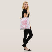 Grappig bloemig roze konijn tote bag (Op model)