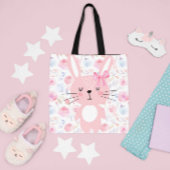 Grappig bloemig roze konijn tote bag