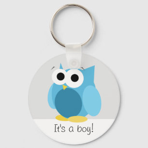 Grappig Blue Owl - Het is een jongen! -Button Sleu Sleutelhanger