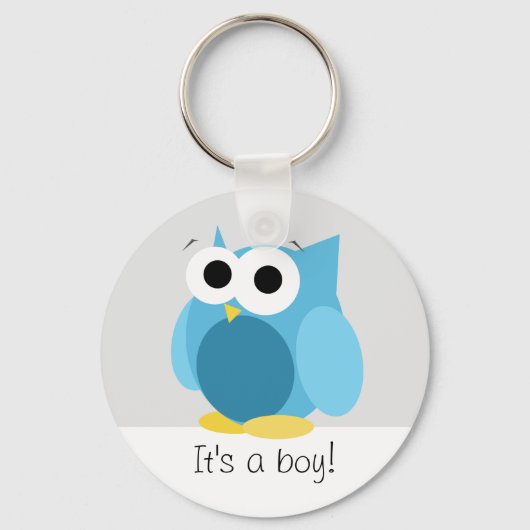 Grappig Blue Owl - Het is een jongen! -Button Sleu Sleutelhanger (Voorkant)