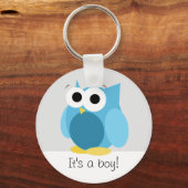 Grappig Blue Owl - Het is een jongen! -Button Sleu Sleutelhanger (Voorkant)
