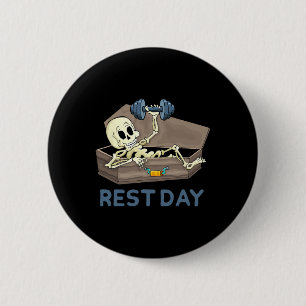 Grappig Bodybuilding Gewicht Hef Skelet Rust Dag Ronde Button 5,7 Cm
