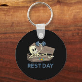 Grappig Bodybuilding Gewichtheffen Skelet Rust Dag Sleutelhanger (Voorkant)