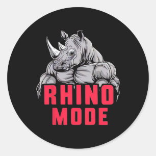 Grappig Bodybuilding Rhino Mode Workout Fitness Gy Ronde Sticker