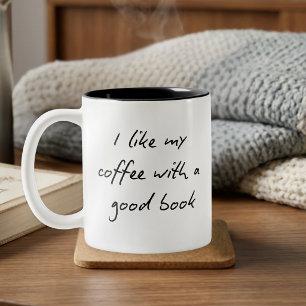 Grappig Boek Liefhebber Citaat Zwart en Wit   Tweekleurige Koffiemok