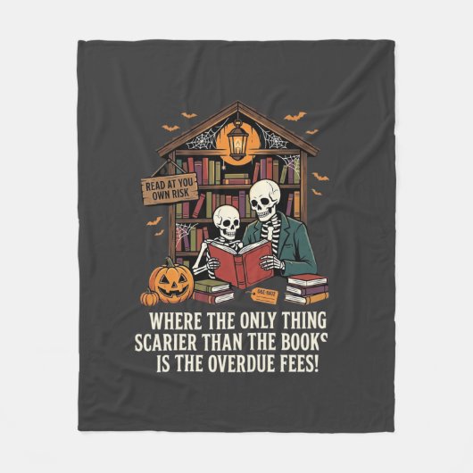 Grappig Boek Liefhebber Halloween Skelet Bibliothe Fleece Deken (Voorkant)