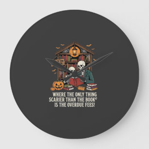 Grappig Boek Liefhebber Halloween Skelet Bibliothe Grote Klok