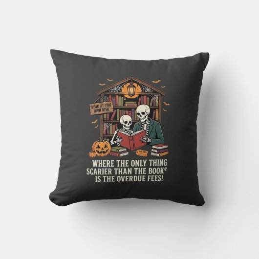 Grappig Boek Liefhebber Halloween Skelet Bibliothe Kussen (Voorkant)