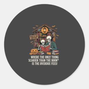 Grappig Boek Liefhebber Halloween Skelet Bibliothe Ronde Sticker
