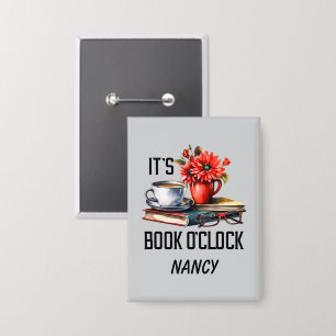 Grappig boek o'clock word art button