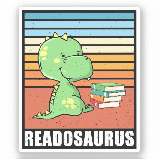 Grappig boek Readosaurus Dinosaur Lezen Dino Retro Sticker (Voorkant)