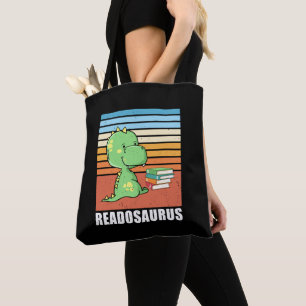 Grappig boek Readosaurus Dinosaur Lezen Dino Retro Tote Bag