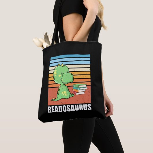 Grappig boek Readosaurus Dinosaur Lezen Dino Retro Tote Bag (Dichtbij)