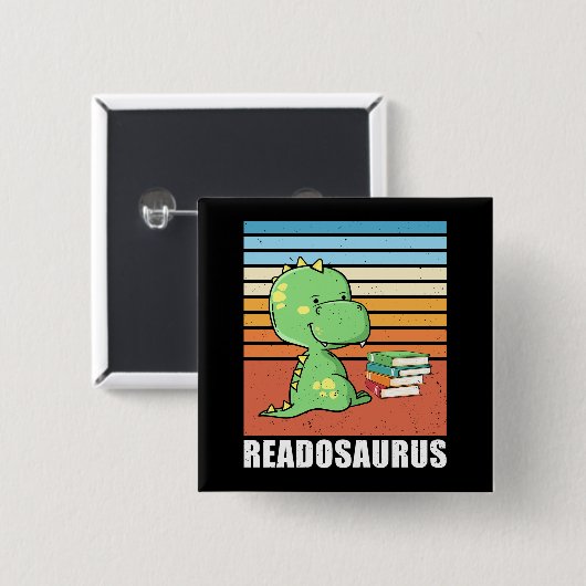 Grappig boek Readosaurus Dinosaur Lezen Dino Retro Vierkante Button 5,1 Cm (Voorkant /achterkant)
