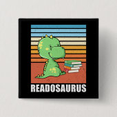 Grappig boek Readosaurus Dinosaur Lezen Dino Retro Vierkante Button 5,1 Cm (Voorkant)