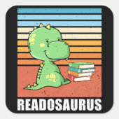 Grappig boek Readosaurus Dinosaur Lezen Dino Retro Vierkante Sticker (Voorkant)