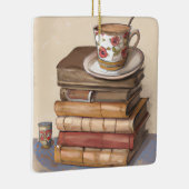 Grappig boek woordspeling | Boeken en koffie Kerst Keramisch Ornament (Rechts)