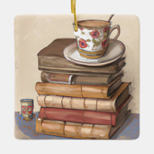 Grappig boek woordspeling   Boeken en koffie Kerst Keramisch Ornament