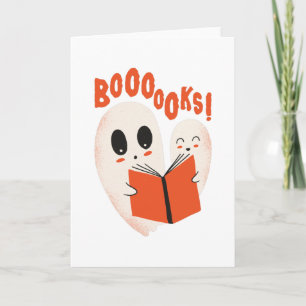 Grappig Boekenwurm Spook Halloween Kostuum Boooook Kaart