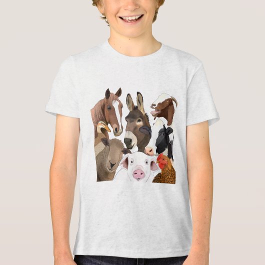 Grappig Boerderij Dierenportret Tri-Blend Shirt (Voorkant)