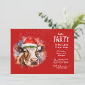 Grappig Boerderij Koe Santa Hat Rood Kerstfeest Kaart (Staand voorkant)