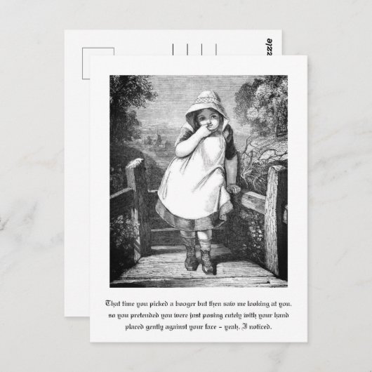 Grappig  Boerderij Meisje Booger Story Zwart Wit Briefkaart (Voorkant / Achterkant)