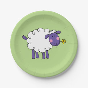 grappig boerderij wollig schaap papieren bordje