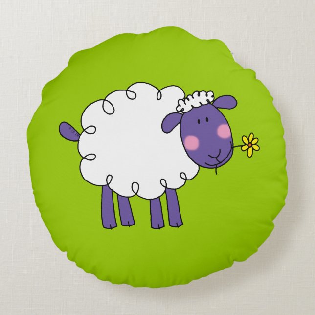 grappig boerderij wollig schaap rond kussen (Achterkant)