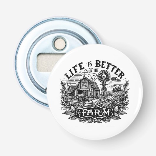 Grappig Boerenleven is beter op de boerderij Boerd Button Flesopener (Voorkant)